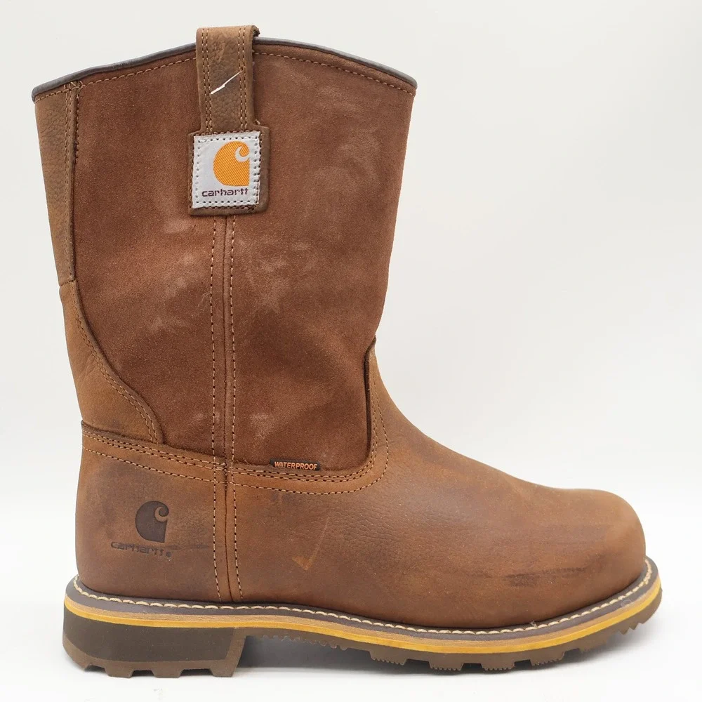 Carhartt Waterproof Pull-On Work Boot Mens 9 Brown Leather Soft Toe CMP1053